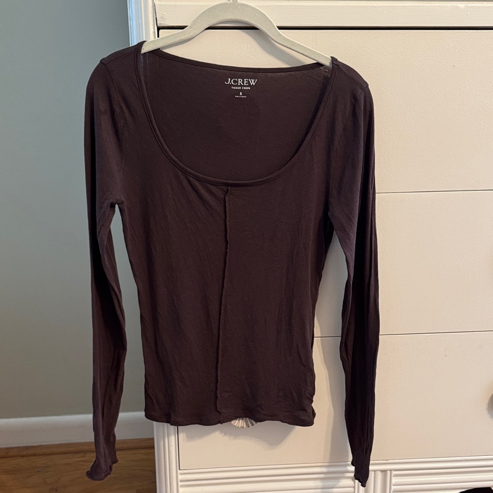 J. Crew Women's Dark Brown Long Sleeve Tissue Tee